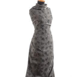 Vlněná látka tvíd vzor růží černošedá