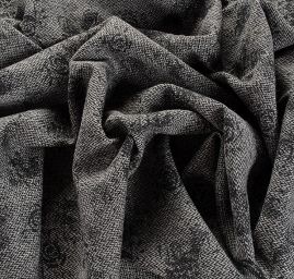 Vlněná látka tvíd vzor růží černošedá