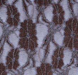 Efektné pružná čipka kvety hnedá strieborná výšivka