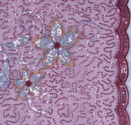 Efektní krajka vyšívka flitrů na tylu vínová