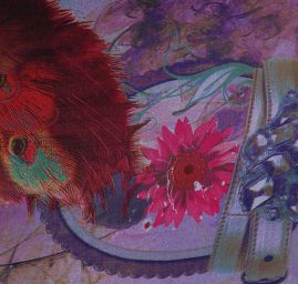 Žoržet digitální tisk páv fialový