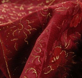 Manšestr prací kord vínovozlaté květy