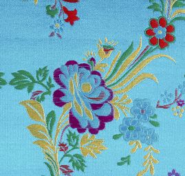 Brokát s folklórním motivem květů modrý