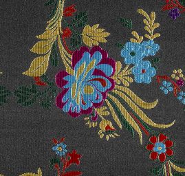 Brokát s folklórním motivem květů černý