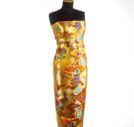 Brokát orientální motiv draka okrový