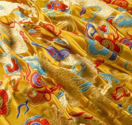 Brokát orientální motiv draka okrový