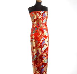 Brokát orientální motiv draka červený