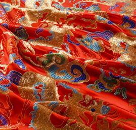 Brokát orientální motiv draka červený