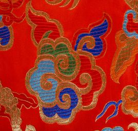 Brokát orientální motiv draka červený
