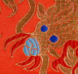 Brokát orientální motiv draka červený