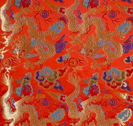 Brokát orientální motiv draka červený