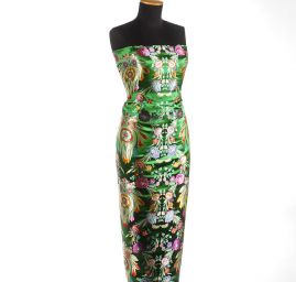 Brokát folklorní květinový motiv velký zelený