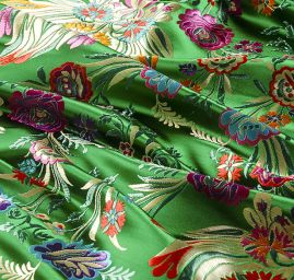 Brokát folklorní květinový motiv velký zelený
