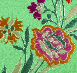 Brokát folklorní květinový motiv velký zelený