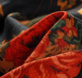 Šatová látka imitace kašmíru barevné květy/černá