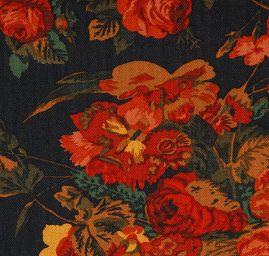 Šatová látka imitace kašmíru barevné květy/černá