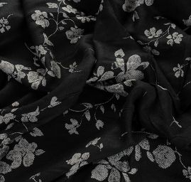 Šatová látka imitace kašmíru květy černá/bílá