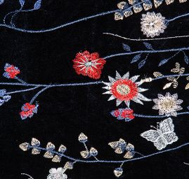 Samet pružný výšivka bordurová tm.modrý