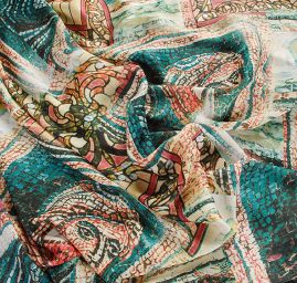 Satén jemný imitace hedvábí mozaika smaragdová