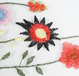 Krajka výšivka louka motýlci sv.modrý tyl