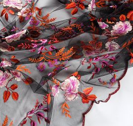 Krajka výšivka na tylu černá