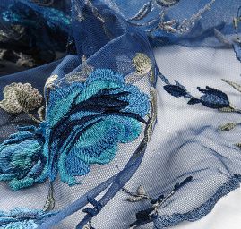 Krajka výšivka na tylu tm. modrá