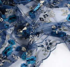 Krajka výšivka na tylu tm. modrá