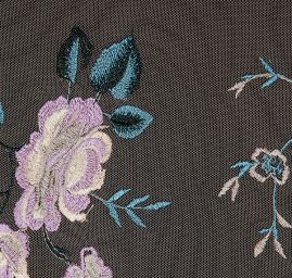 Krajka výšivka na tylu barevné květy béžová