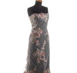 Krajka výšivka na tylu barevné květy béžovohnědá