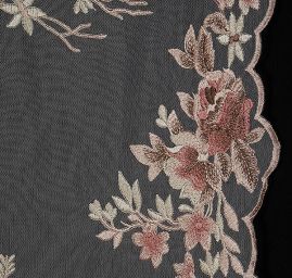 Krajka výšivka na tylu barevné květy béžovohnědá