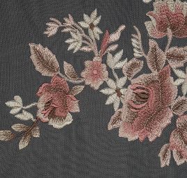 Krajka výšivka na tylu barevné květy béžovohnědá