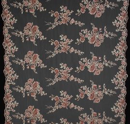 Krajka výšivka na tylu barevné květy béžovohnědá