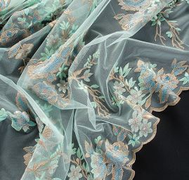 Krajka výšivka na tylu pistáciová