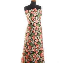 Krajka hrubá plastický vzor barevné květy růžová