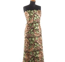 Krajka hrubá plastický vzor barevné kěty hnědé