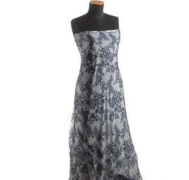 Krajka síť květinový vzor temně modrá