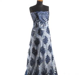 Krajka efektní lurexová výšivka modrá