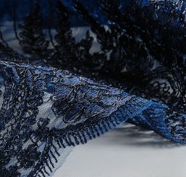 Krajka efektní lurexová výšivka modrá