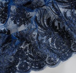 Krajka efektní lurexová výšivka modrá