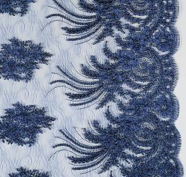 Krajka efektní lurexová výšivka modrá