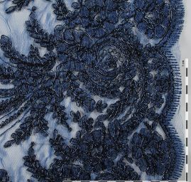 Krajka efektní lurexová výšivka modrá