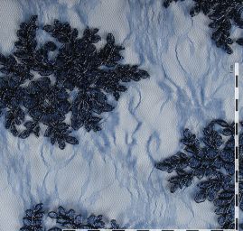 Krajka efektní lurexová výšivka modrá