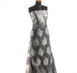 Krajka efektní lurexová výšivka šedostříbrná