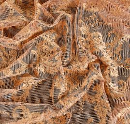 Krajka síť vzor květin a ornamentu zlatá