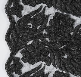 Krajka bordurová na tylu květy černá