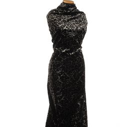 Imitace kožešiny nízký vlas černá/slonová kost kresba