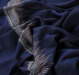 Teplejší žakárový úplet modrá/starorůžová