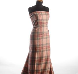 Vlněná kostýmová látka káro starorůžová