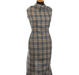 Vlna směs košilová látka vzor kostky modrá/smetanová