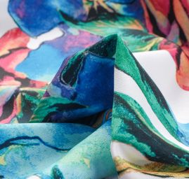 Žoržetová pletenina design MarLen tisk květy